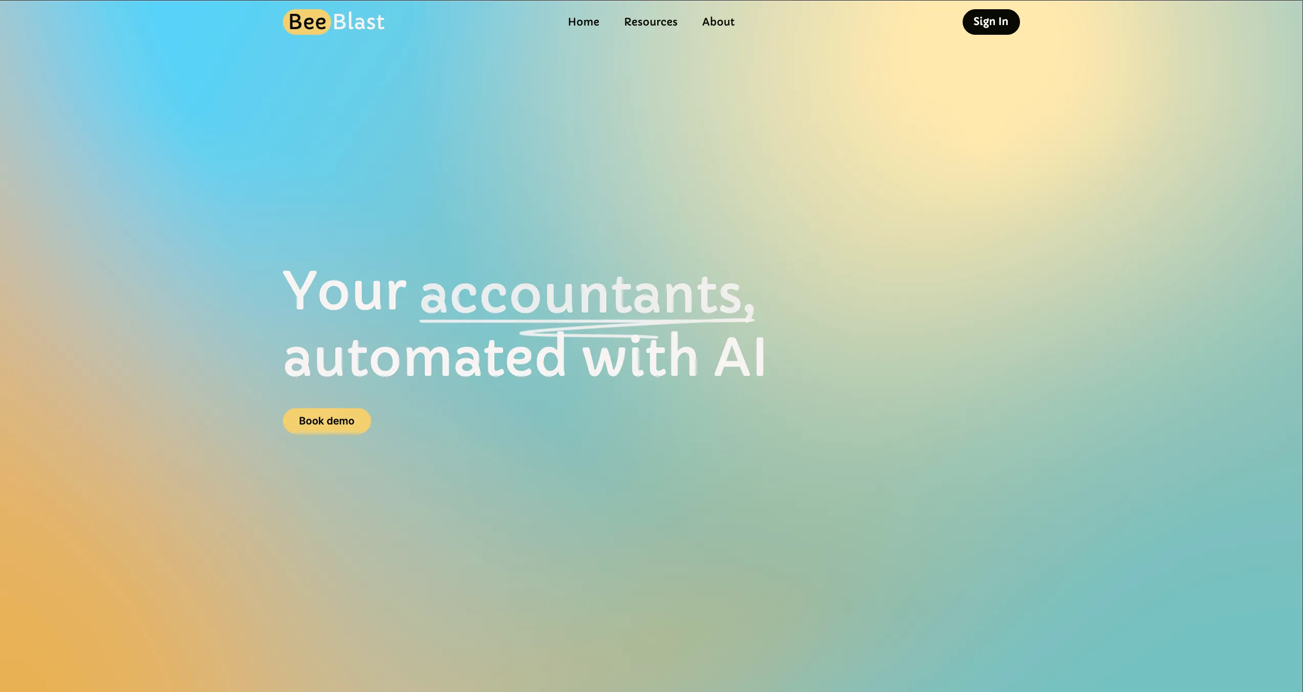 BeeBlast marketing site with aurora-inspired gradients