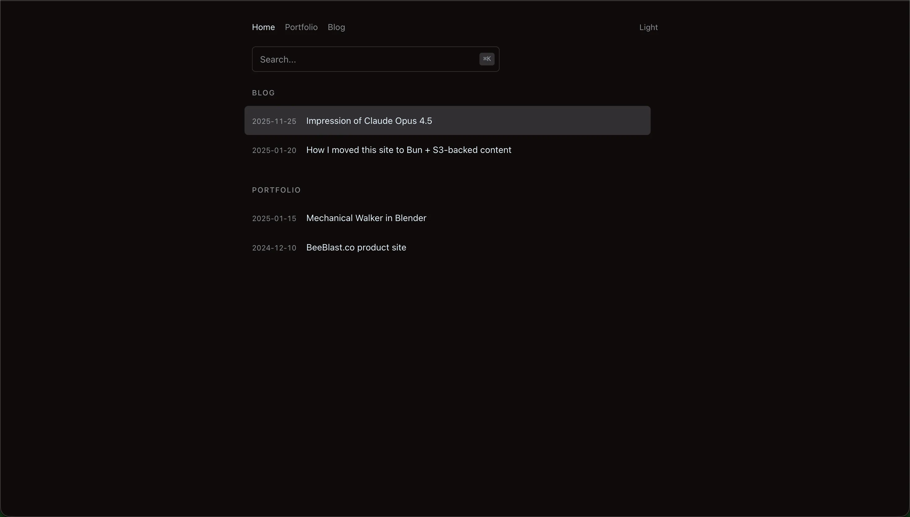 New frontend home page - minimalist design with search bar and clean list layout